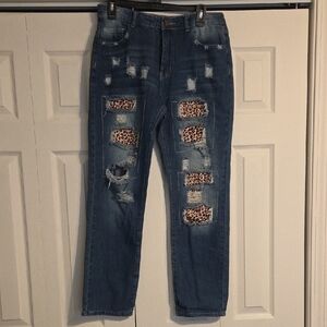 Source Unknown Blue Jeans with Leopard Accents